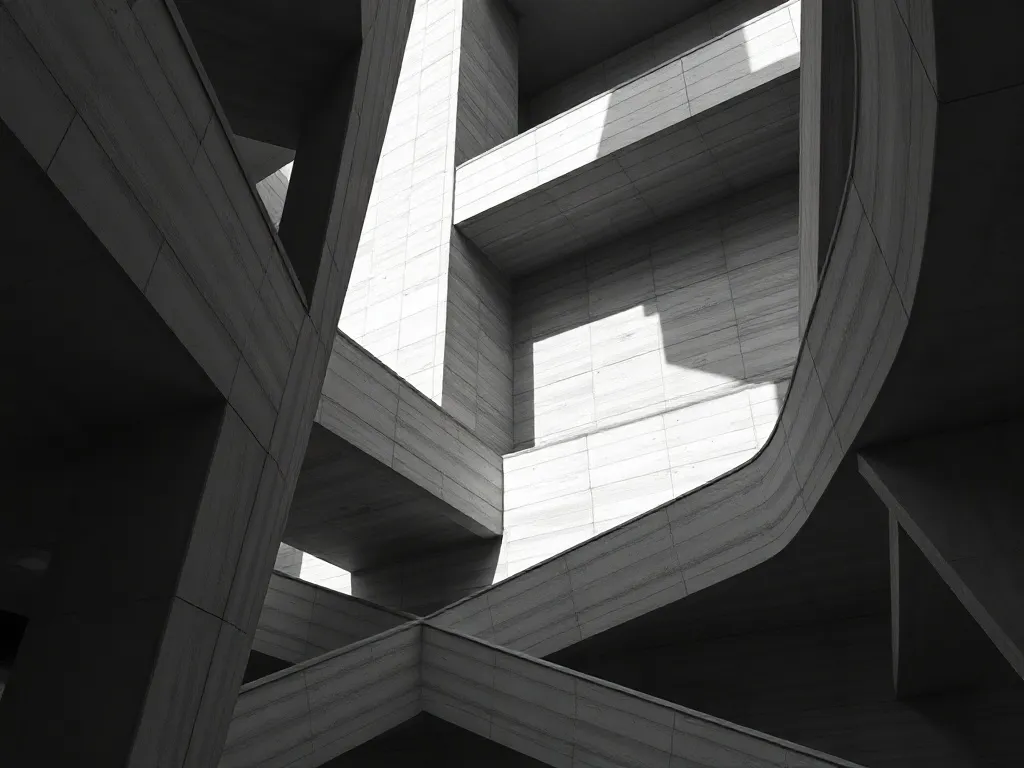A minimalist, high-contrast black and white architectural ph
